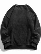 Drawing Printed Casual Retro Men's Washed Round Neck Sweatshirt for Autumn and Winter - Deep Grey