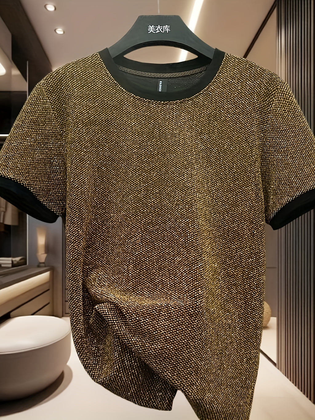 European Fashion Men'S Jacquard Short Sleeve T-Shirt, Metallic Men'S Wear, Premium Top - 10309 Huike Warehouse-8198 Golden