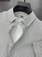 Cartmaro Summer New Men'S Business Casual Plaid Short Sleeve Shirt Middle-Aged Wrinkle-Free Trendy All-Match Shirt DM - Gray Grid