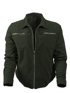 Men's Casual Long Sleeve Shirt Autumn Winter Solid Color Corduroy Zip-Up Jacket Vintage Style Top - Military Green