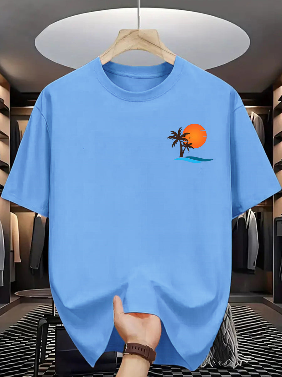 Summer Men's Fashion Print Short Sleeve T-Shirt - Sky Blue