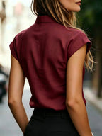 Stand-Up Collar Sleeveless Shirt Women'S Summer Commute V-Neck Top Temperament Office Blouse Women'S Summer Clothing - Burgundy