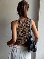 European And American Summer New Women'S Sleeveless Casual Leopard Print Slim Short Top Sexy Printed Vest - Leopard Print