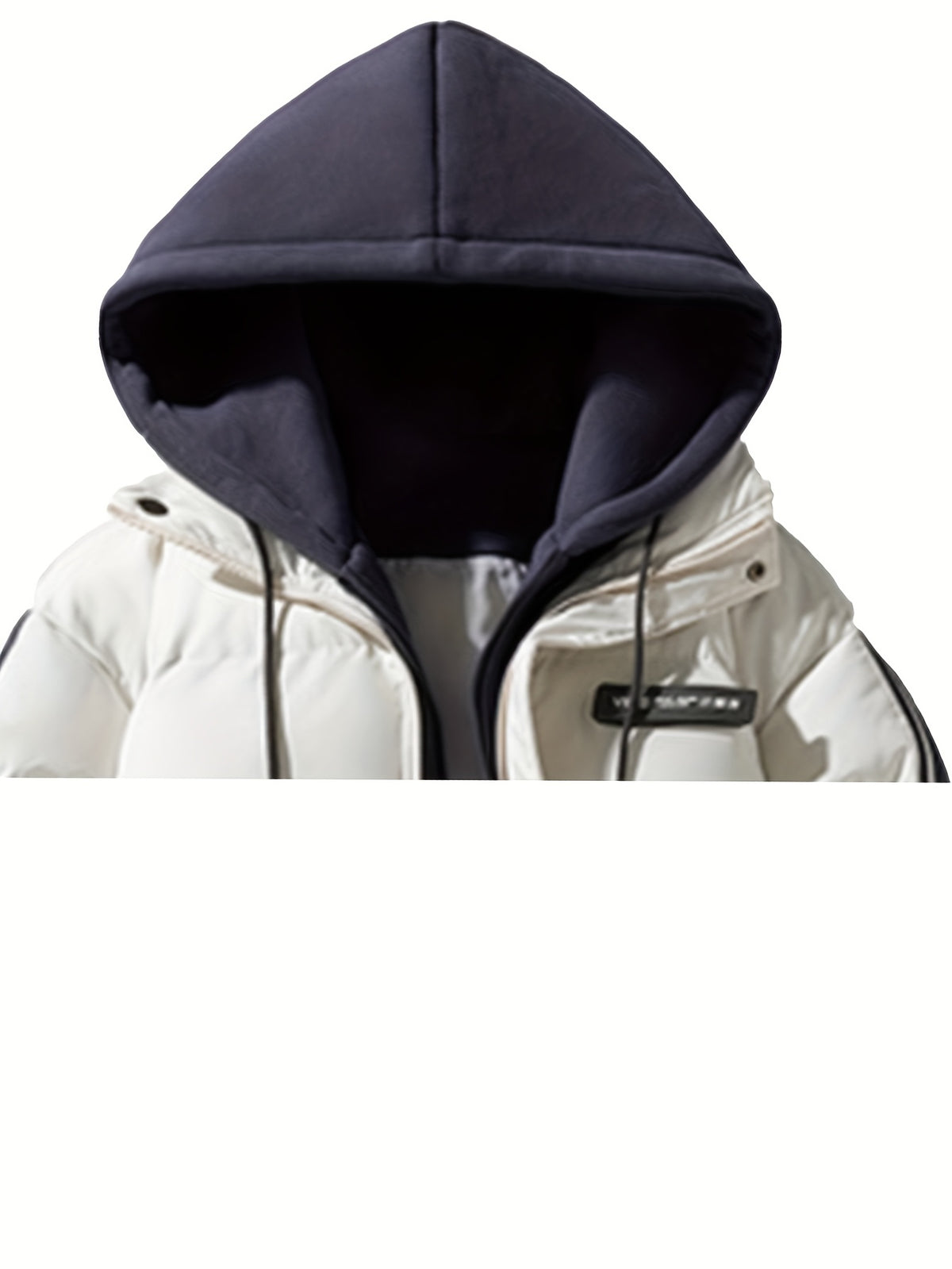 Men'S Autumn Winter New Faux Two-Piece Thickened Hooded Zip-Up Jacket Casual Fashion Outdoor Sports Trendy Coat - Off-white