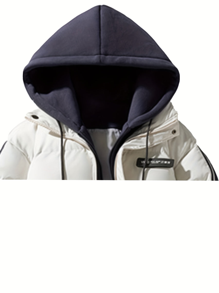 Men'S Autumn Winter New Faux Two-Piece Thickened Hooded Zip-Up Jacket Casual Fashion Outdoor Sports Trendy Coat - Off-white
