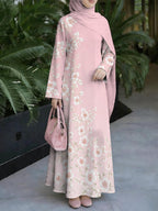 New 2026 Special Edition, Muslim Thobe Style, Muslim Women's Long Dress, Middle Eastern Traditional Cultural Attire, Suitable for Malaysian Women, Middle Eastern Women's Fashion Vintage Art Style, Comfortable and Breathable Digital Print Fabric - Mixed colors