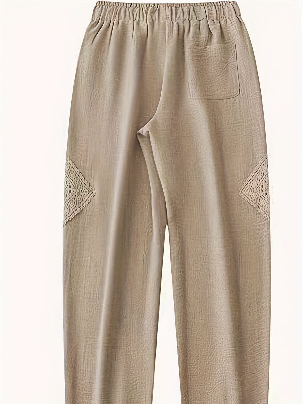 Women's Color Block Lace Casual Drawstring Waist Bow Capri Pants with Pockets - Khaki Brown