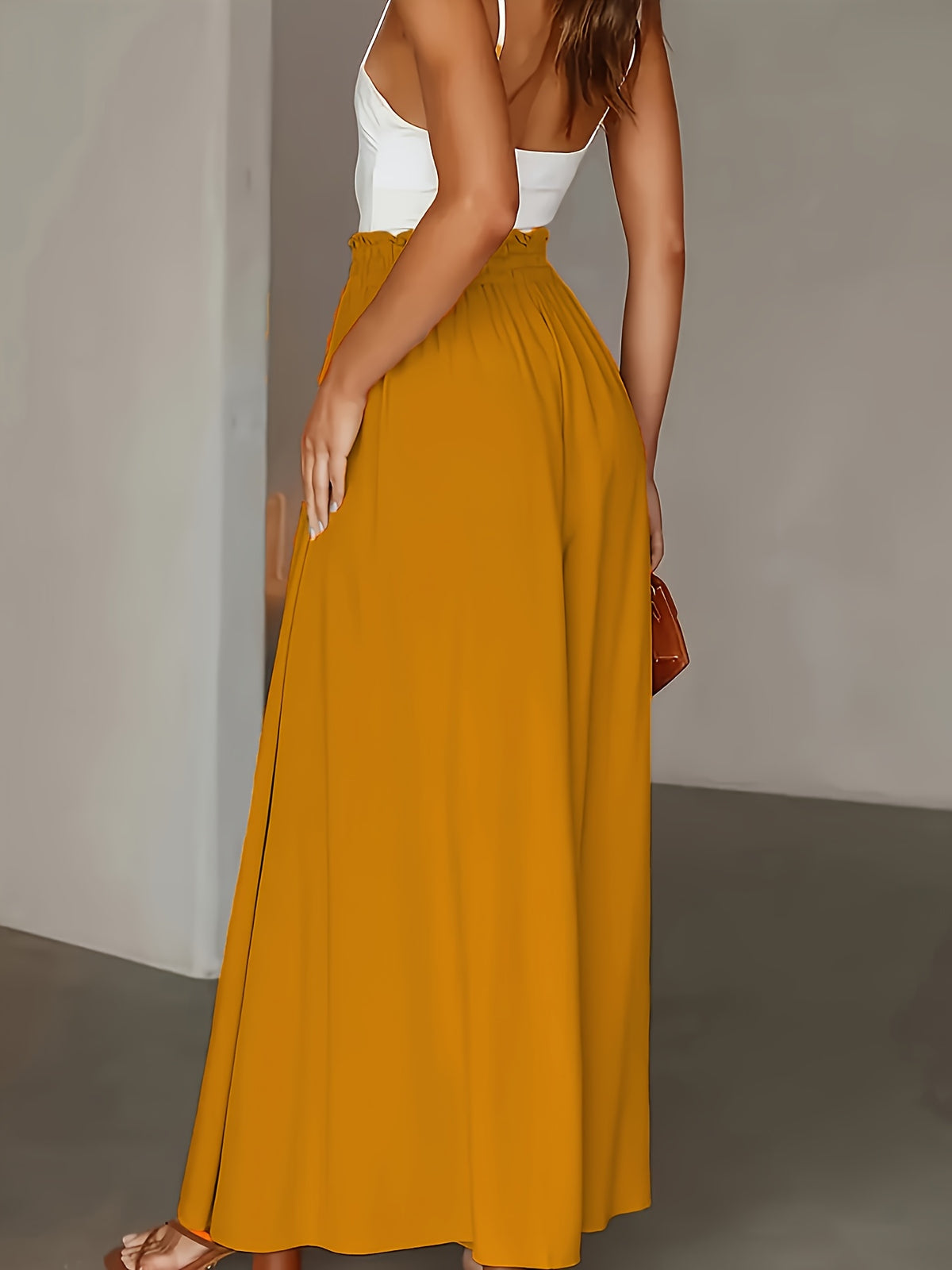 Spring/Summer New Fashion Elegant Loose High-Waist Women'S Wide-Leg Pants - ginger-colored