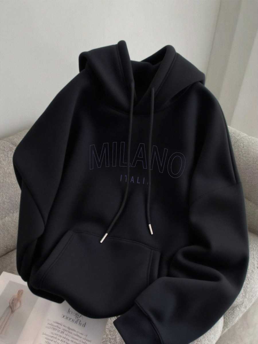 Men's -Lined Hooded Sweatshirt MILANO, Versatile for Autumn and Winter, Sporty, Casual, Comfortable Hooded Sweatshirt - Black
