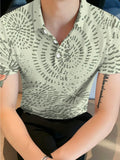 Light Beige Gray Radiating Splatter Abstract Ethnic Texture Pattern Men'S Stand-Up Collar Short Sleeve Full Print Casual Polo Shirt Breathable Daily Wear Men'S Top Print Design-Not Textured 2D Printing - Mixed colors