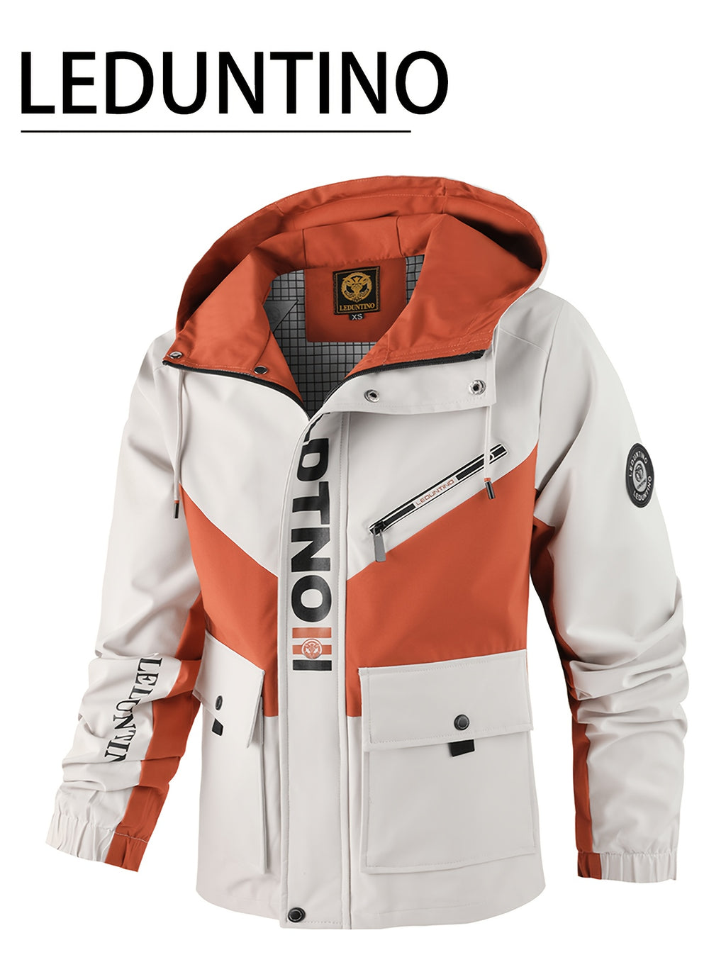 Men's Fashionable Casual Hooded Jacket, Multi Pocket Outdoor Fashion Design, Contrasting Color Design, Double Pocket - Spring and Autumn Casual Outdoor Letter Grid Jacket Thin Jacket - Ivory White