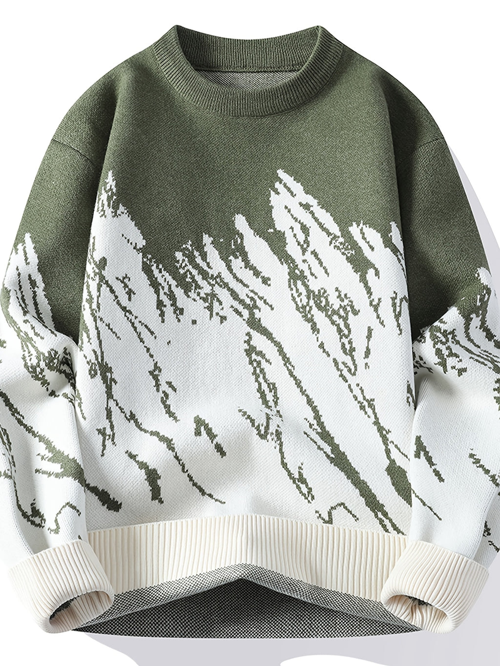 Men's Gradient Color Sweater Ombre Sweater Suitable for Autumn/Winter, Crew Neck Contrast Color Blending Top, Casual Versatile Blending Sweater for Office & Casual Attire, Warm Winter Sweater for Layering - Green