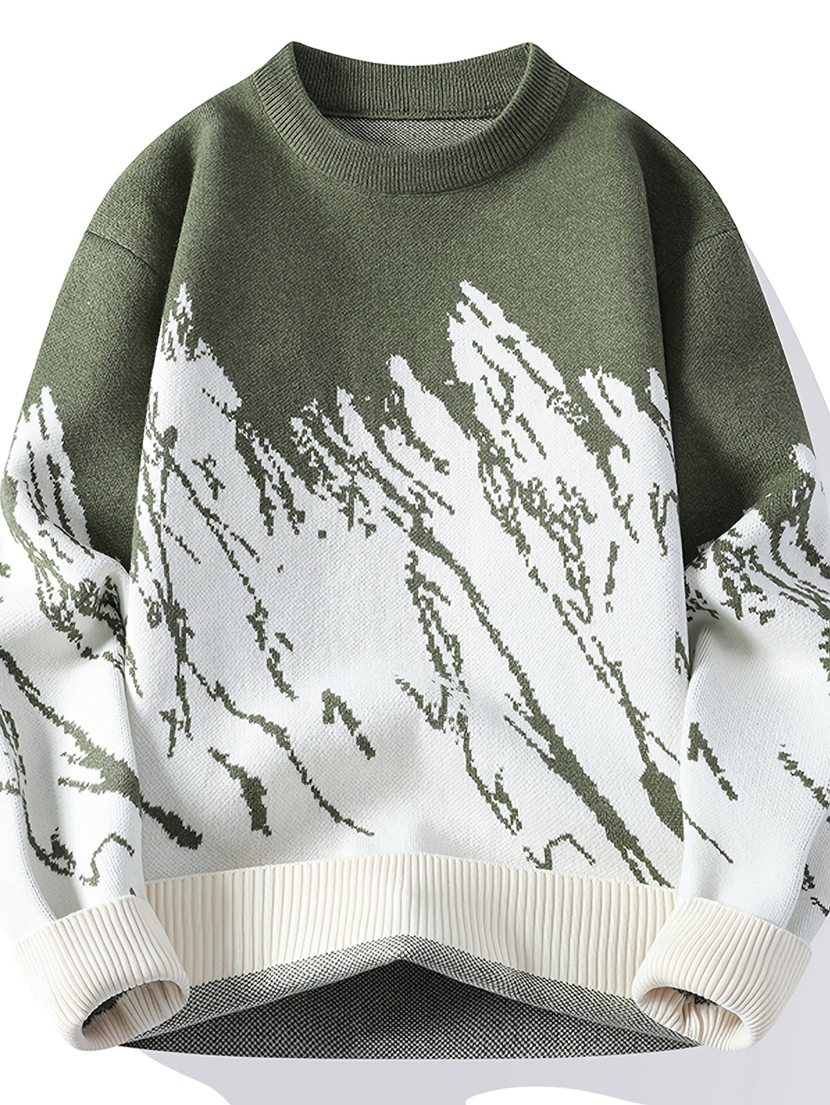 Men's Gradient Color Sweater Ombre Sweater Suitable for Autumn/Winter, Crew Neck Contrast Color Blending Top, Casual Versatile Blending Sweater for Office & Casual Attire, Warm Winter Sweater for Layering - Green