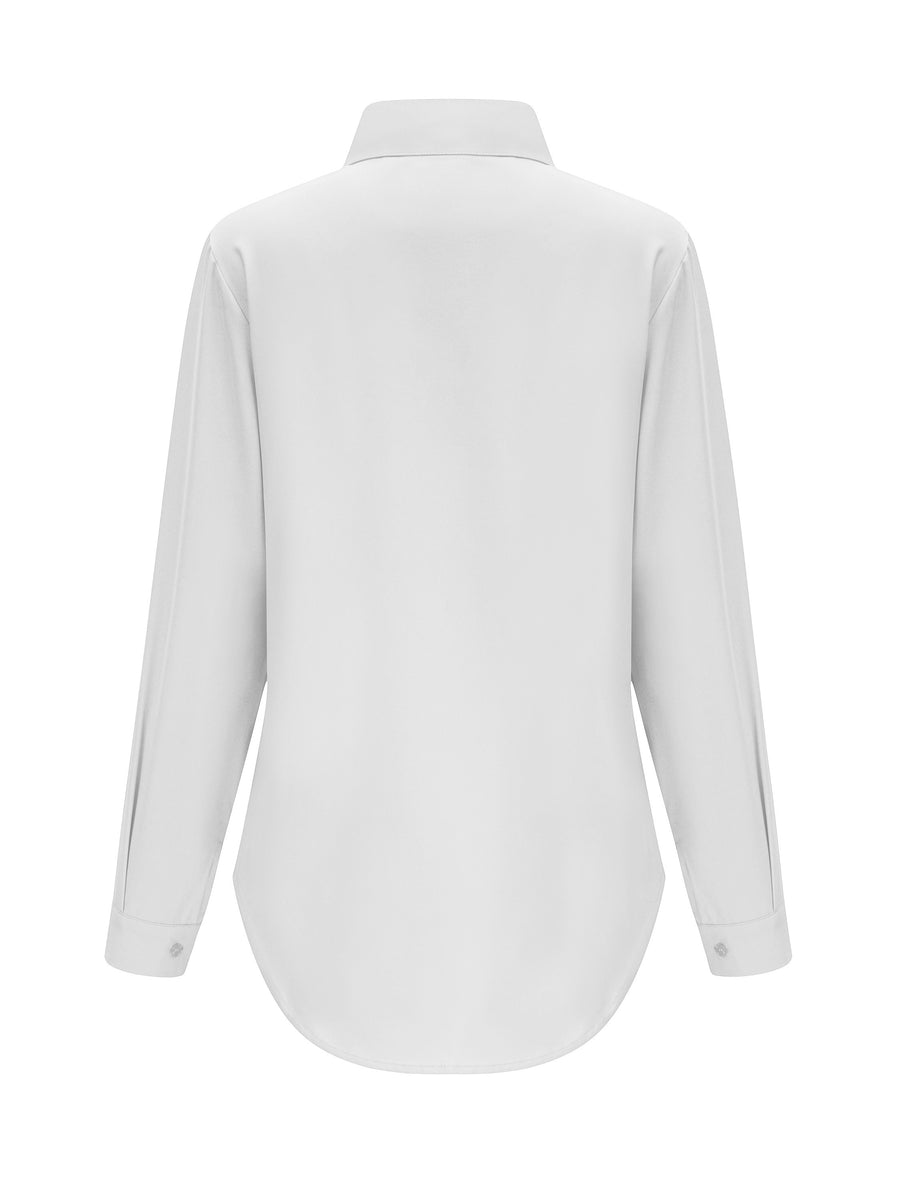Women'S Lapel Blouse, Beautiful Woman Pattern Top, Women'S Clothing - White