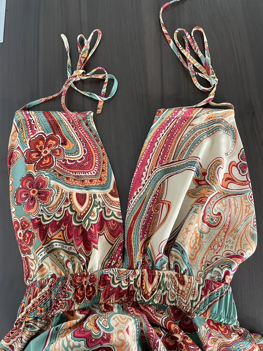 Bohemian Style Women'S Spaghetti Strap Tank Top | Paisley Print, Backless Design, Elegant Off the Shoulder, Perfect for Spring/Summer - Mixed colors