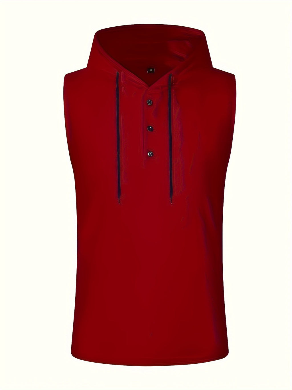 Men's Sleeveless Hooded Henley Shirt - Lightweight, Breathable Polyester | Summer Casual & Sporty Top with Button Detail | Machine Washable - Red