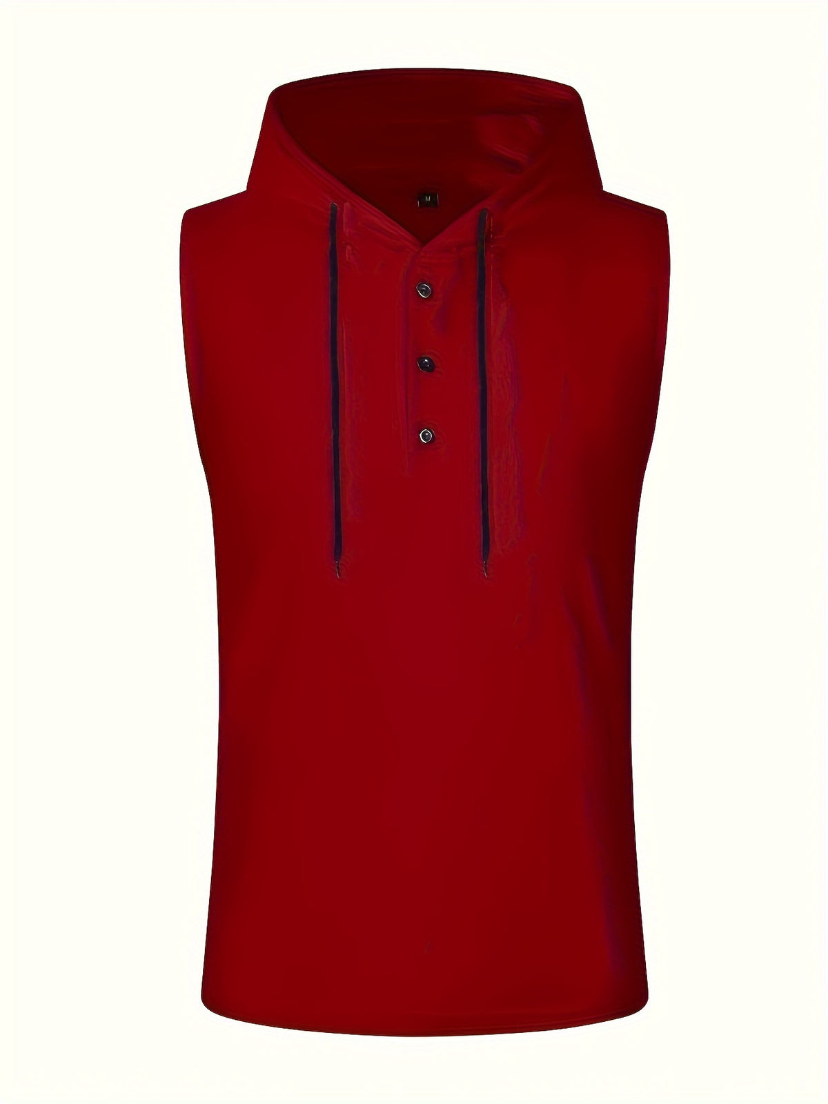 Men's Sleeveless Hooded Henley Shirt - Lightweight, Breathable Polyester | Summer Casual & Sporty Top with Button Detail | Machine Washable - Red