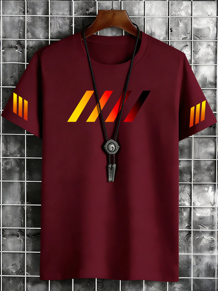 Men'S Casual Sports Short Sleeve T-Shirt with Gradient Diagonal Stripe Pattern Comfortable Breathable Quick-Drying Cool Suitable for Daily Wear Outdoor Jogging Available in 8 Colors Suitable for All Seasons - Burgundy