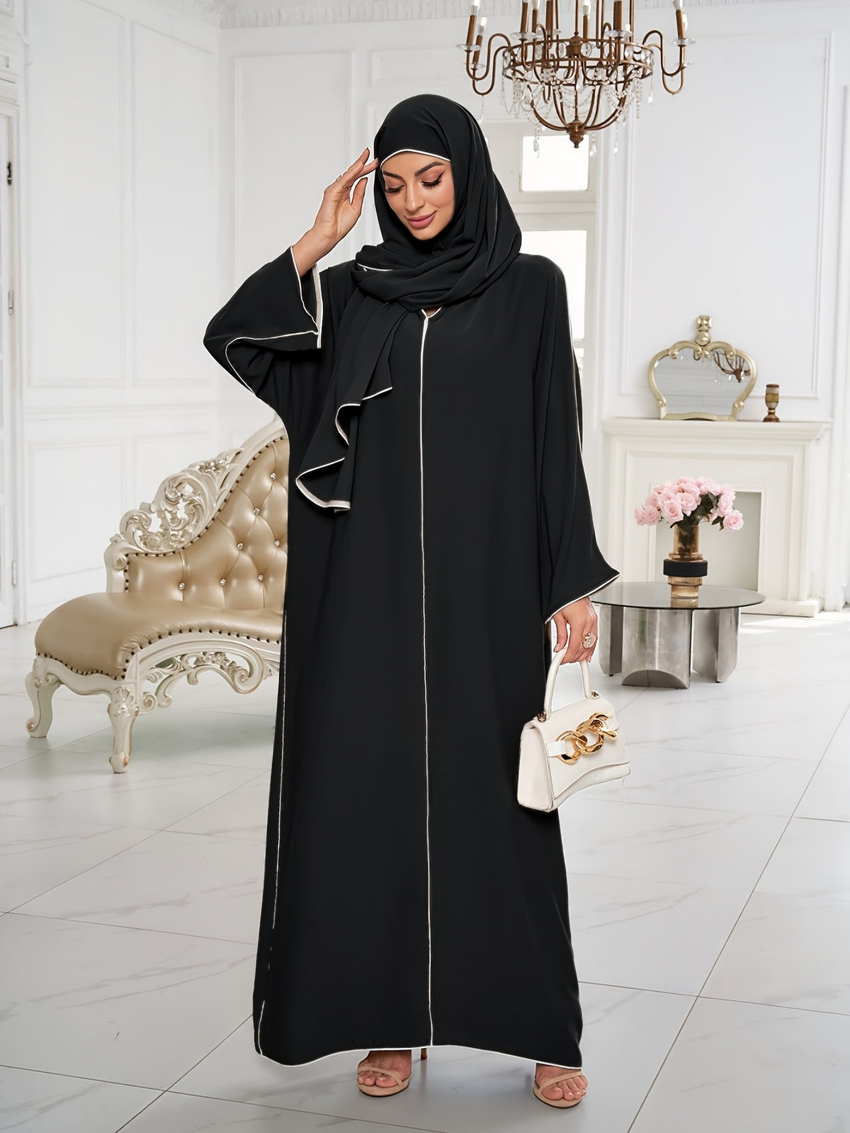 1 Set ( + Dress), Solid Color Nida Fabric, Elegant and Comfortable, Breathable and Comfortable for Outings | Simple Islamic Clothing | and Turkish Clothing, for Home, Outdoors, Leisure, Dresses for Women, Abaya for Women, Abaya Été, Abaya Femme - Black