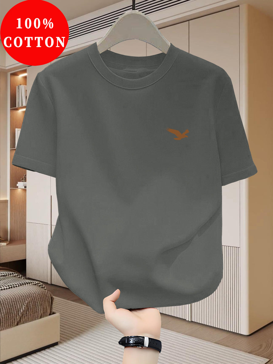 100% Men's T-Shirt, Summer Lightweight Breathable Sweat Absorbent for Outdoor and Home Wear - Dark Gray