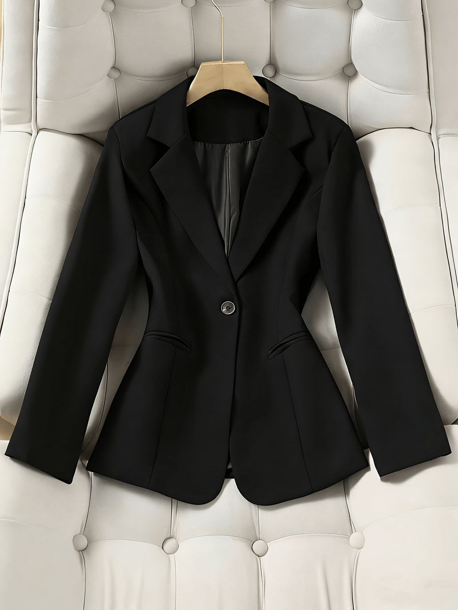 New Elegant Long-Sleeve Blazer for Spring, Autumn, and Winter - Waist-Defining Office Casual Versatile Jacket with Pockets - Black