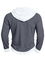 Men'S Casual Sweater Long-Sleeve Outdoor Stitching Hooded Contrast Color Half-Open Placket Design Fashionable Spring And Autumn Henry Hoodie - Navy Color