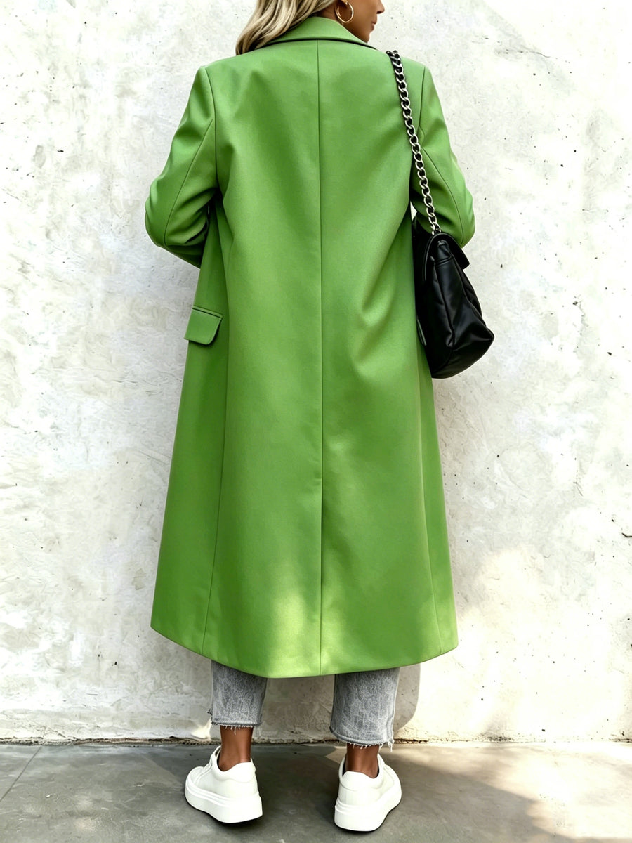 Over-The-Knee Long Premium Design Style Long Sleeve Trench Coat Women'S New Suit Collar Double-Breasted Casual Coat Jacket - Green