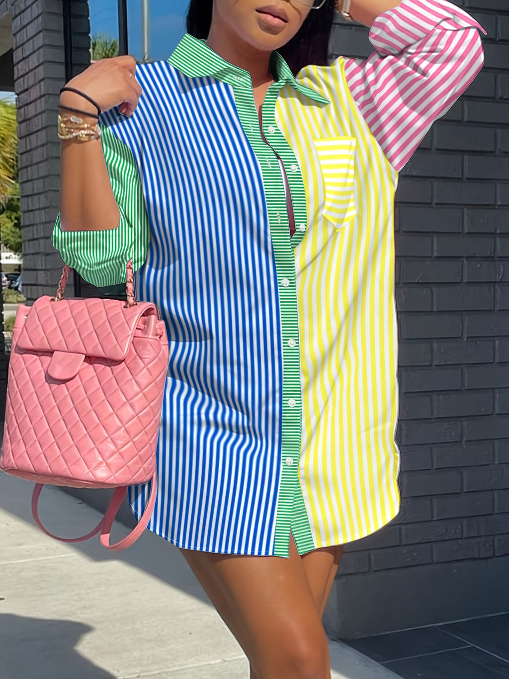 Women's Patchwork Print Striped Shirt - Multicolor