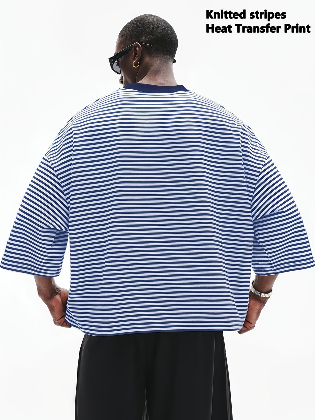 Summer Striped Cropped Loose-Fit Crew Neck T-Shirt, Men's Drop-Shoulder Simple Versatile Casual Top, Machine Washable - Mixed colors