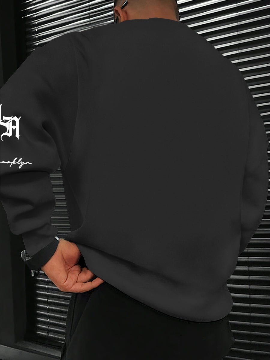 Los Angeles & Brooklyn Twin Cities Belief Crew Neck Sweatshirt" City Art Style Top! Men'S Cross-City Trend Item, City Social / Daily Outing Choice - Black
