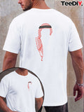 Arabia Traditional Arabic Turban Men's Spring Summer Printed Short Sleeve Top, Relaxed Fit, Breathable Moisture Wicking Summer Heat Transfer T-Shirt - White