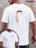 Arabia Traditional Arabic Turban Men's Spring Summer Printed Short Sleeve Top, Relaxed Fit, Breathable Moisture Wicking Summer Heat Transfer T-Shirt - White