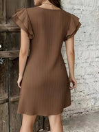 Spring Summer New Fashion Easy Round Neck Beautiful Women'S Ibiza Beach Solid Color Dress - Dark Brown