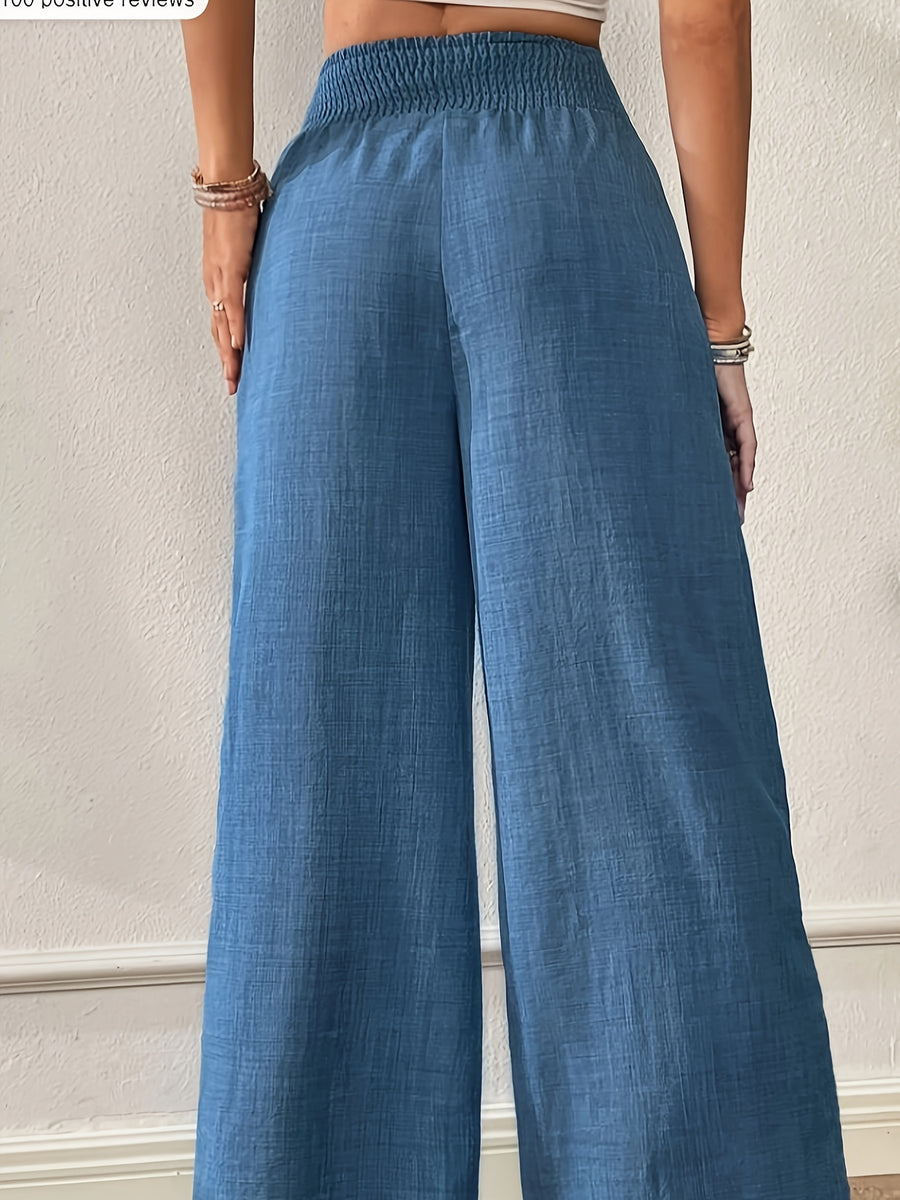 Everyday Comfortable Fashion Casual Waistband Elastic Versatile Wide-Leg Pants - Navy Color