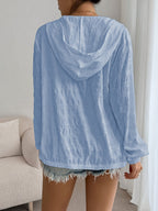 Comfortable Comfortable | Women'S Lightweight White Hooded Jacket - Casual Pleated Design, Zipper Closure, Long Sleeves, Machine Washable - Versatile Outerwear for All Seasons - Light Blue