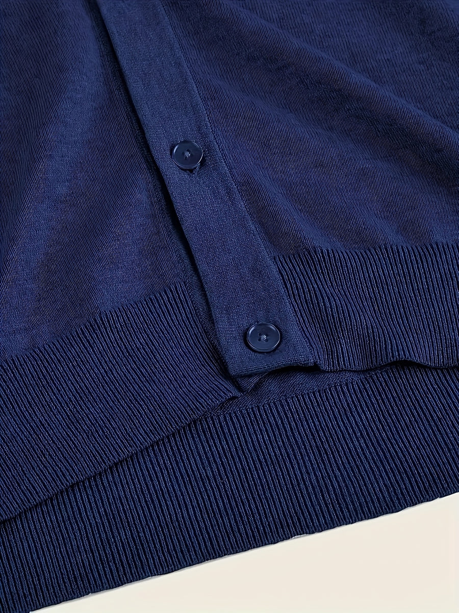 Men's Classic V-Neck Sweater - Elegant Button-Front Cardigan, Soft Knit Sweater for Fall/Winter, Office & Formal Events - Easy-Care Everyday Chic Sweater Coat, Sweater Cardigan, Winter Wardrobe Essential, Modern Vneck Design, Solid Color Design - Royal Blue