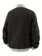 Men'S American Vintage Cardigan Sweatshirt, New Striped Stand-Up Collar, College Style Sports Casual Jacket for Spring And Autumn - Black