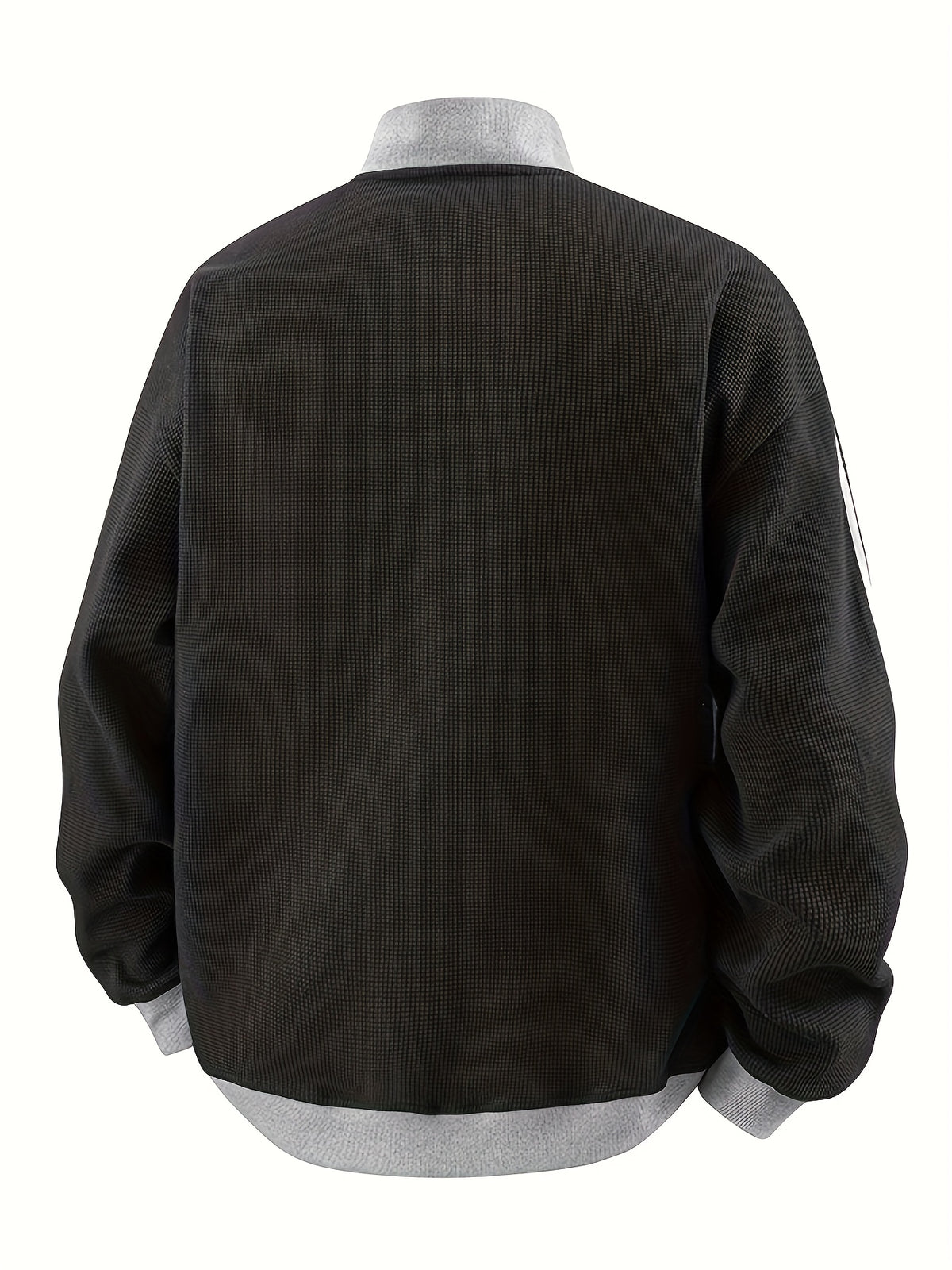 Men'S American Vintage Cardigan Sweatshirt, New Striped Stand-Up Collar, College Style Sports Casual Jacket for Spring And Autumn - Black