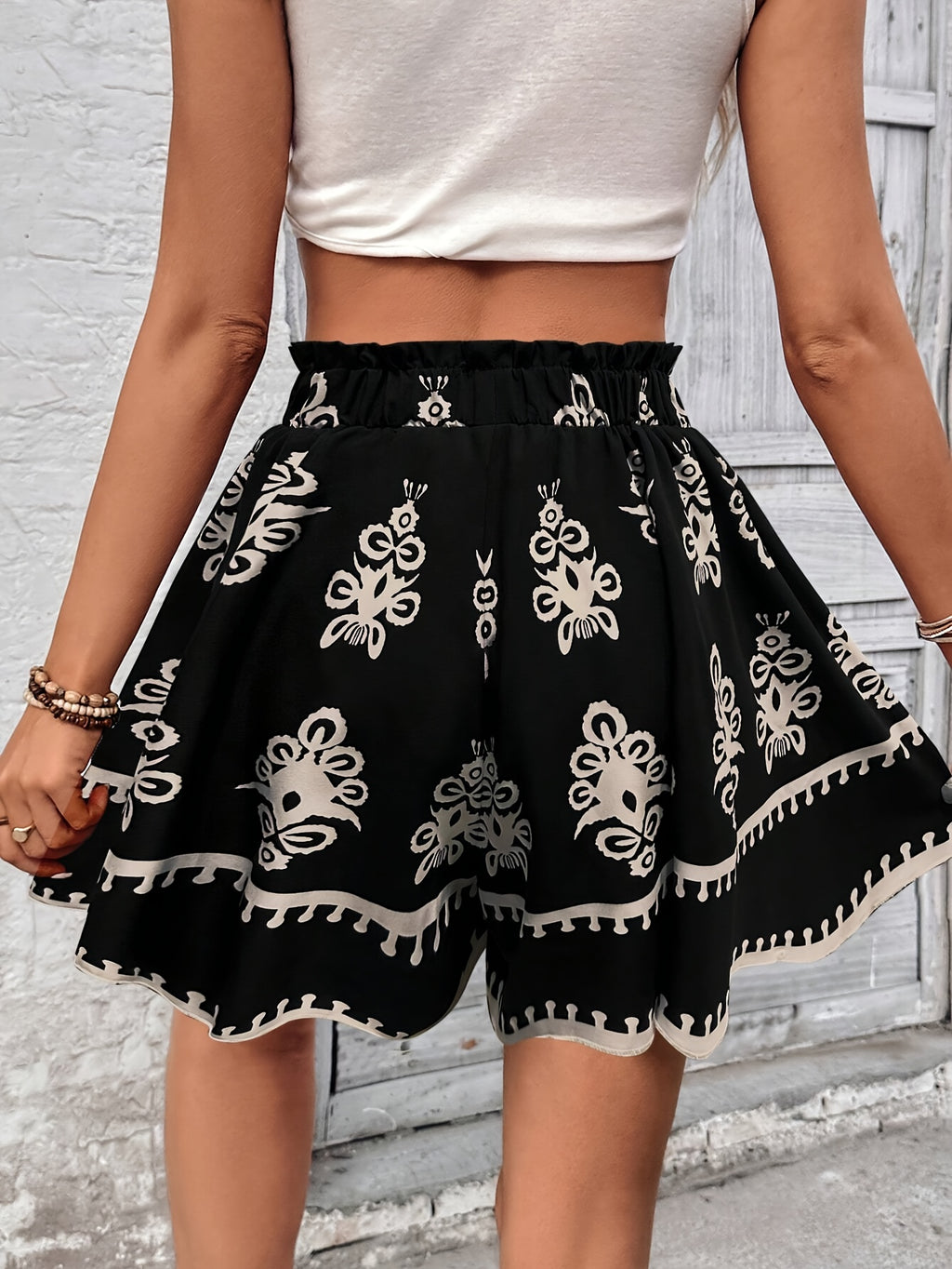 Latin Style Women'S Bohemian Printed Loose Skirt Shorts - Black