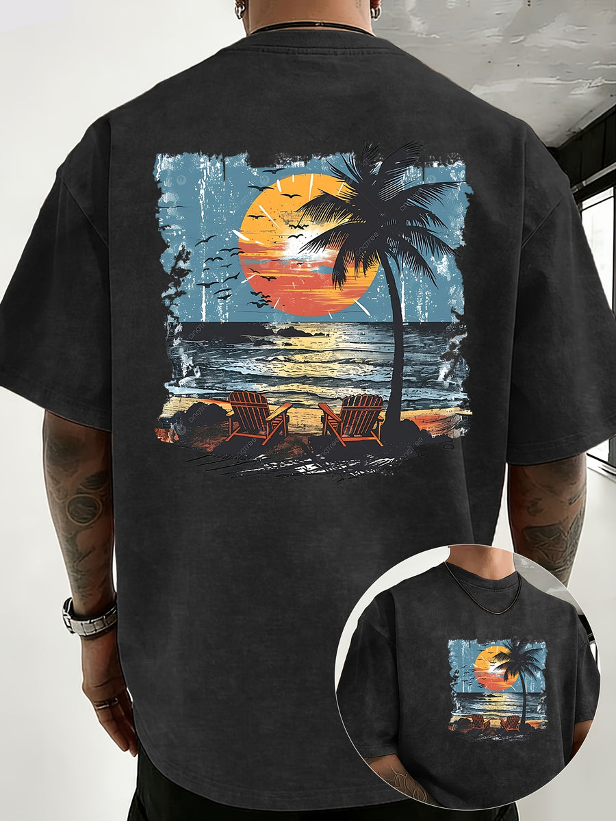 Summer New Unisex Pure T-Shirt, Skin-Friendly Comfortable Breathable Non-Sweaty, Creative Double-Sided Placement Print, Outdoor Travel Fitness Sports Versatile Short Sleeve Top - Black
