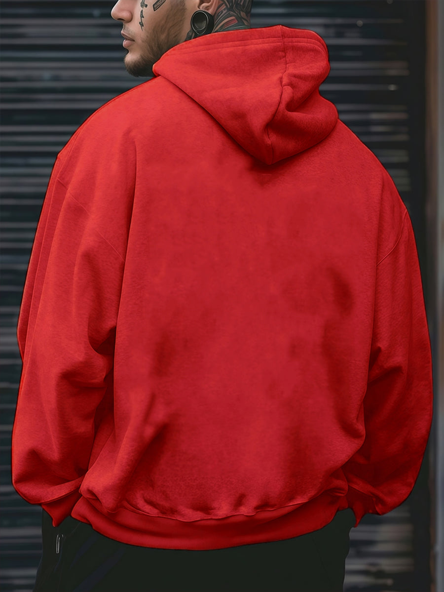 Men's Long Sleeve Hoodie, 100% Polyester Solid Color Pullover with Drawstring and Kangaroo Pocket, Adjustable Hood, Ribbed Cuffs and Hem, Regular Fit, Suitable for Casual Sports and Jogging - Spring/Fall/Winter - Red