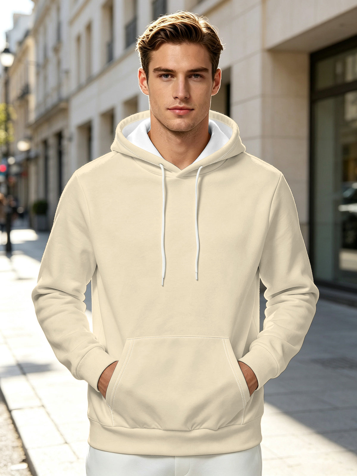 Men'S Hoodie - Flat Digital Print - Textureless - Solid Background with Pattern, Fashion-Forward Casual Pullover Sweatshirt, Street Style Hooded Top for Daily Wear - Multicolor