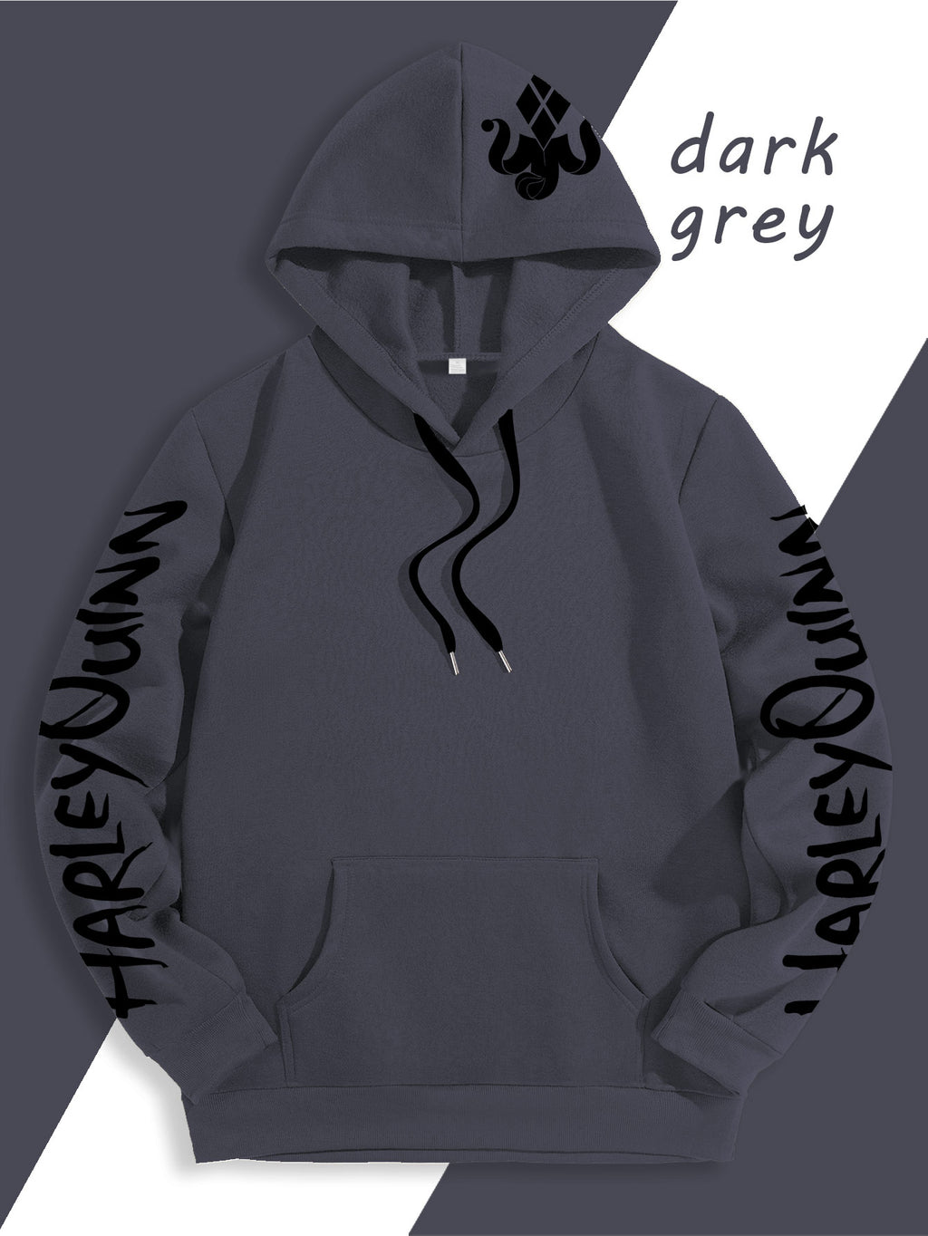 Warner Official Men'S Hoodie, Black And White Thread Draft Double Ponytail Quinn Hardcore Comic Print Design, Machine Washable, Warm And Casual for Autumn And Winter, Daily Drawstring Hoodie, Multi-Functional Sports And Leisure Loose Fit - Dark Gray