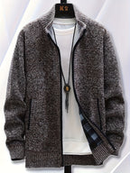 1pc Single Piece Men'S Autumn And Winter Stand Up Collar Knitted Sweater Jacket, Autumn And Winter Knitted Sweater Zipper Cardigan, Casual Thick Warm Sweater Jacket (Solely Includes 1 Jacket) - Coffee Color