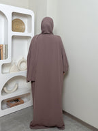 IRONFREE Elegant Crepe Hooded Abaya Hijab with Attached Scarf & Pockets - Modest Long Sleeve Full Coverage Prayer Dress, Machine Washable Medium Stretch Solid Color All-Season Traditional Muslim Women's Clothing, Muslim Clothes, Modest Apparel, Medium - Pale Pinkish Gray