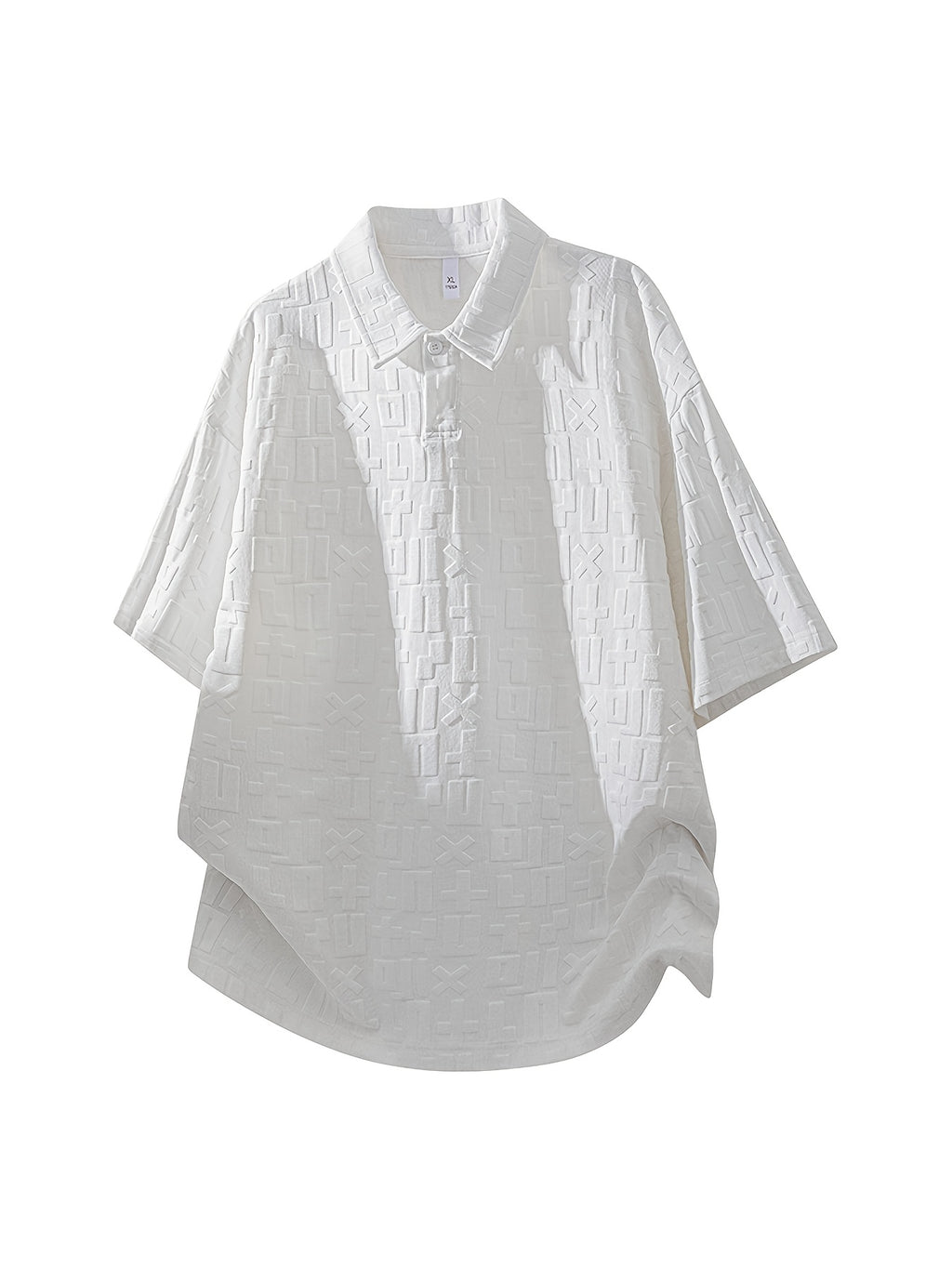 Men'S Summer Jacquard Textured Short Sleeve T-Shirt, Premium Casual Loose Top - White