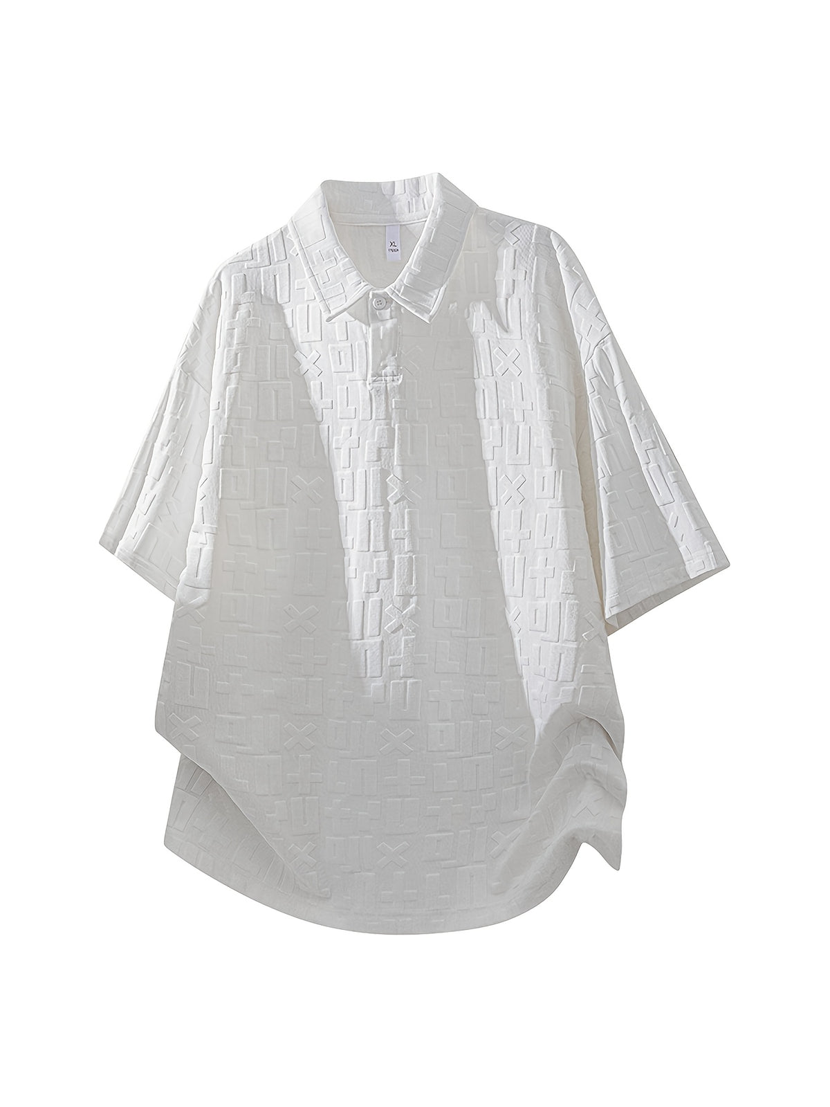 Men'S Summer Jacquard Textured Short Sleeve T-Shirt, Premium Casual Loose Top - White