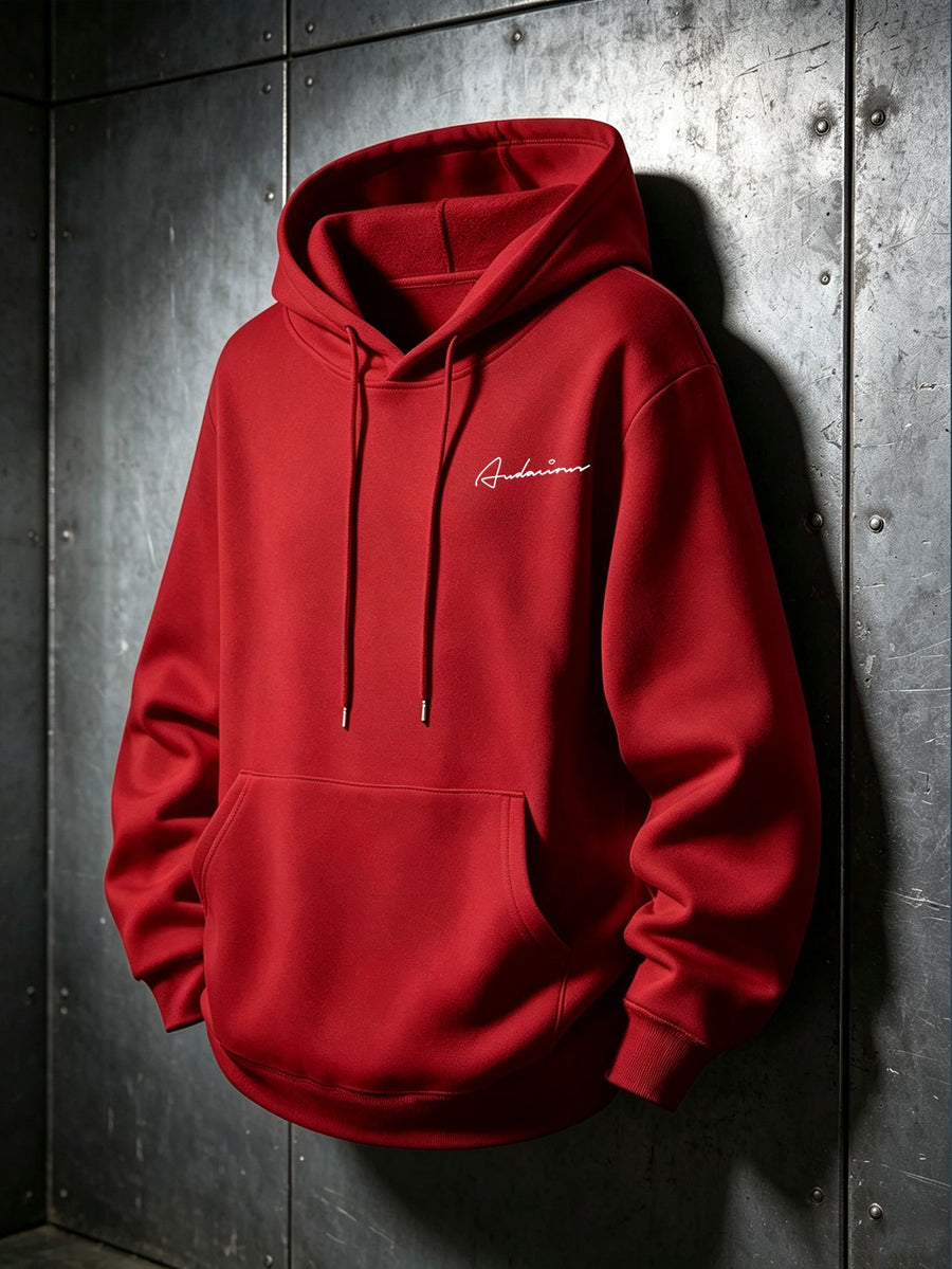 Retro American Hand-Signed Small Label Hooded Sweatshirt Men'S with Hood Casual Street Trendy All-Match Long Sleeve Top Casual Wear Hoodie Winter Clothes for Men - Red