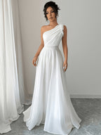 Sleeveless Dress, Retro French Romantic Style, Asymmetrical - White
