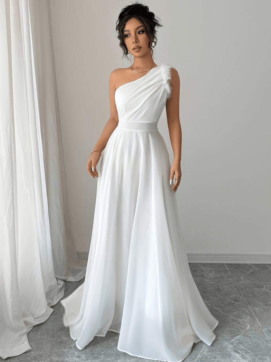 Sleeveless Dress, Retro French Romantic Style, Asymmetrical - White